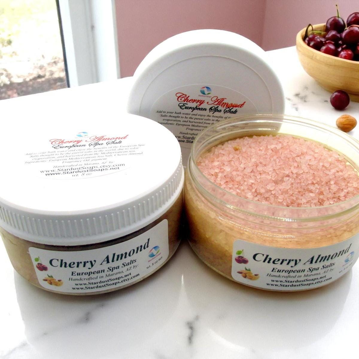 Cherry Almond Bath Salts | Handmade European Spa Soak | Luxury Epsom Salt Bath Soak | Relaxing 8 oz Body & Bath Treatment