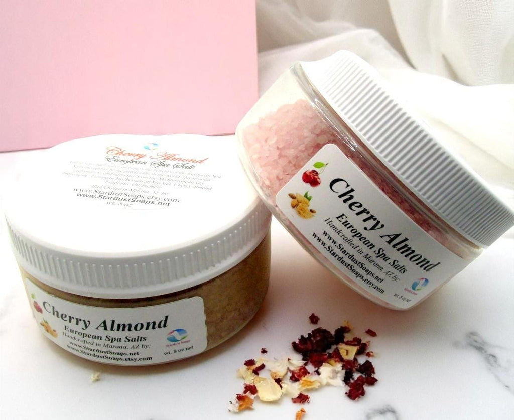 Cherry Almond Bath Salts | Handmade European Spa Soak | Luxury Epsom Salt Bath Soak | Relaxing 8 oz Body & Bath Treatment