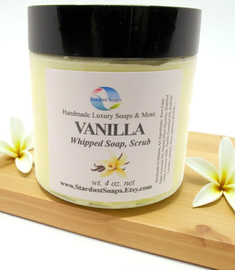 Vanilla Whipped Sugar Soap Scrub | Handmade Exfoliating Body Scrub | Moisturizing Sugar Polish for Soft Skin | Face, Hands & Body Care