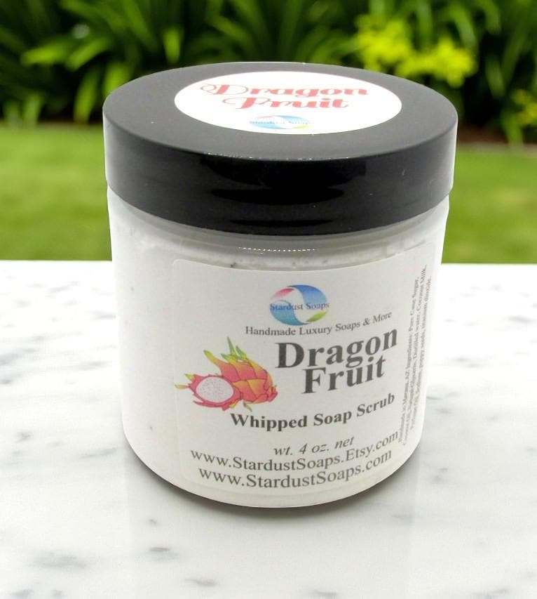 Dragon Fruit Whipped Sugar Soap Scrub | Handmade Body Polish Exfoliator | Gentle Sugar Scrub for Smooth Soft Skin | USA Made Skincare