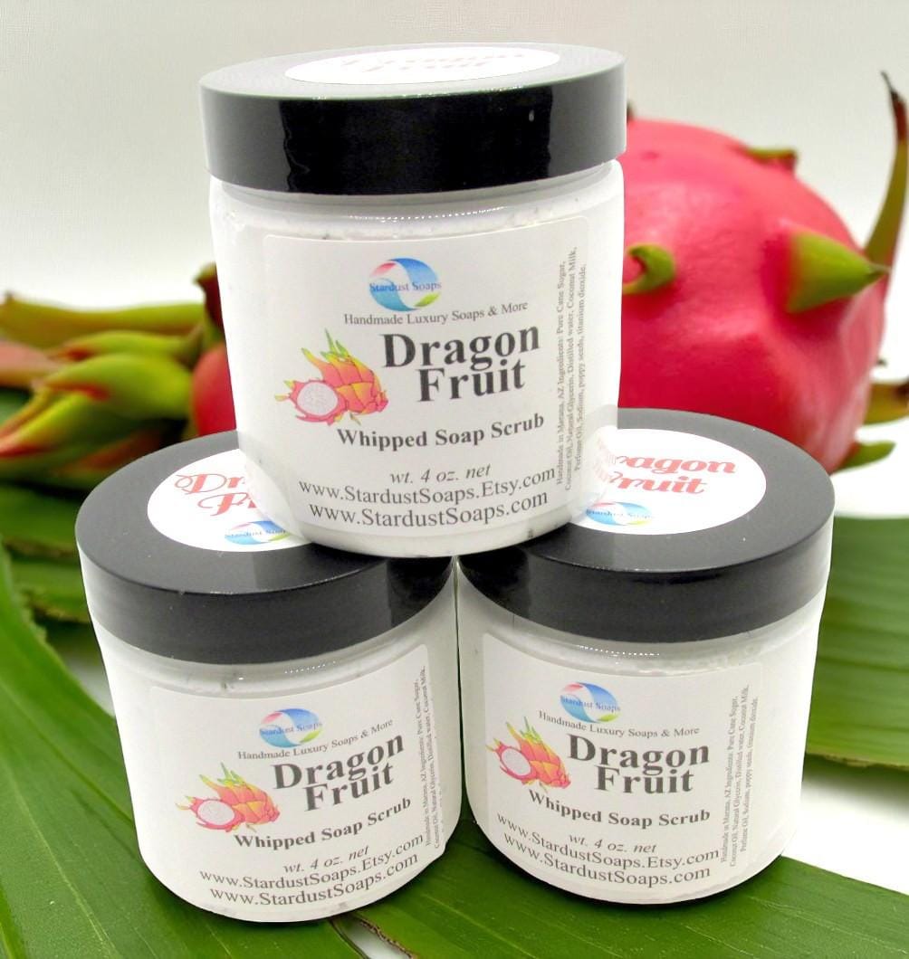 Dragon Fruit Whipped Sugar Soap Scrub | Handmade Body Polish Exfoliator | Gentle Sugar Scrub for Smooth Soft Skin | USA Made Skincare