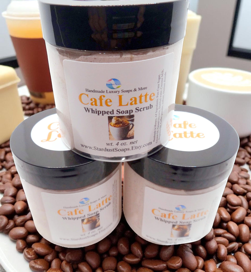 Cafe Latte Whipped Sugar Scrub Soap | Handmade Coffee Exfoliating Body Scrub | Moisturizing Sugar Polish for Soft Smooth Skin