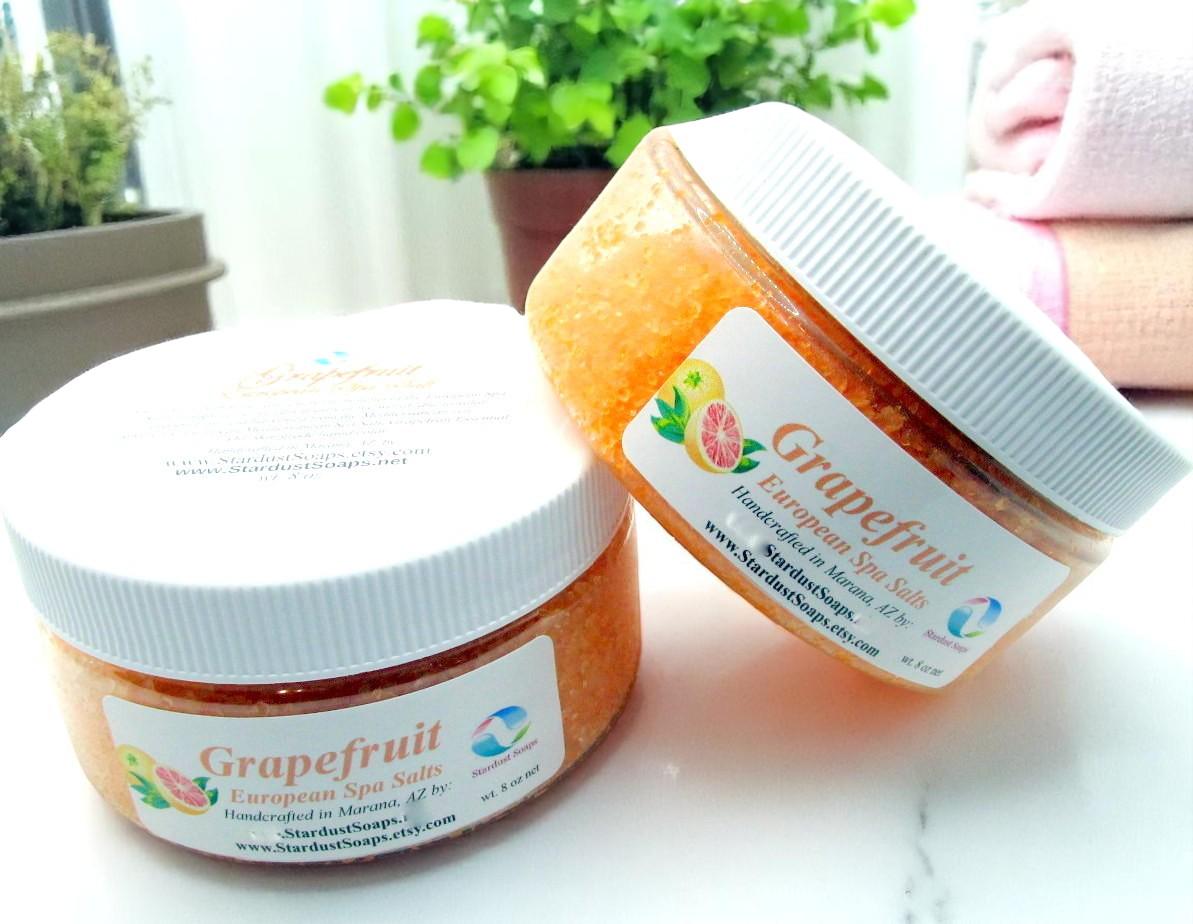 Grapefruit European Spa Bath Salts | Luxury Magnesium Mineral Bath Soak for Relaxation, Muscle Relief and Skin Softening (8 oz)