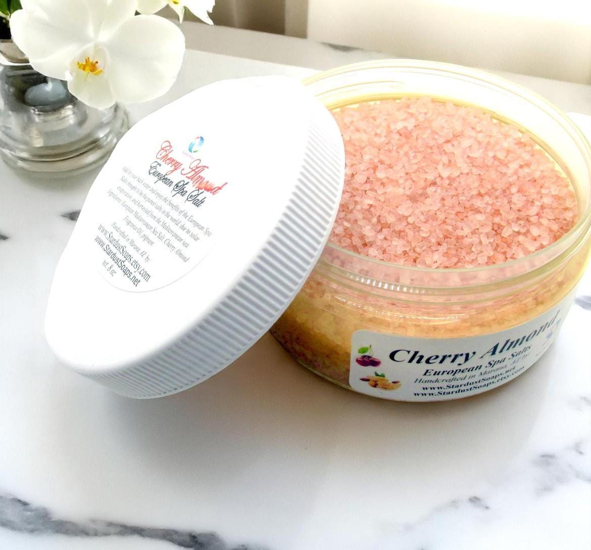 Cherry Almond Bath Salts | Handmade European Spa Soak | Luxury Epsom Salt Bath Soak | Relaxing 8 oz Body & Bath Treatment