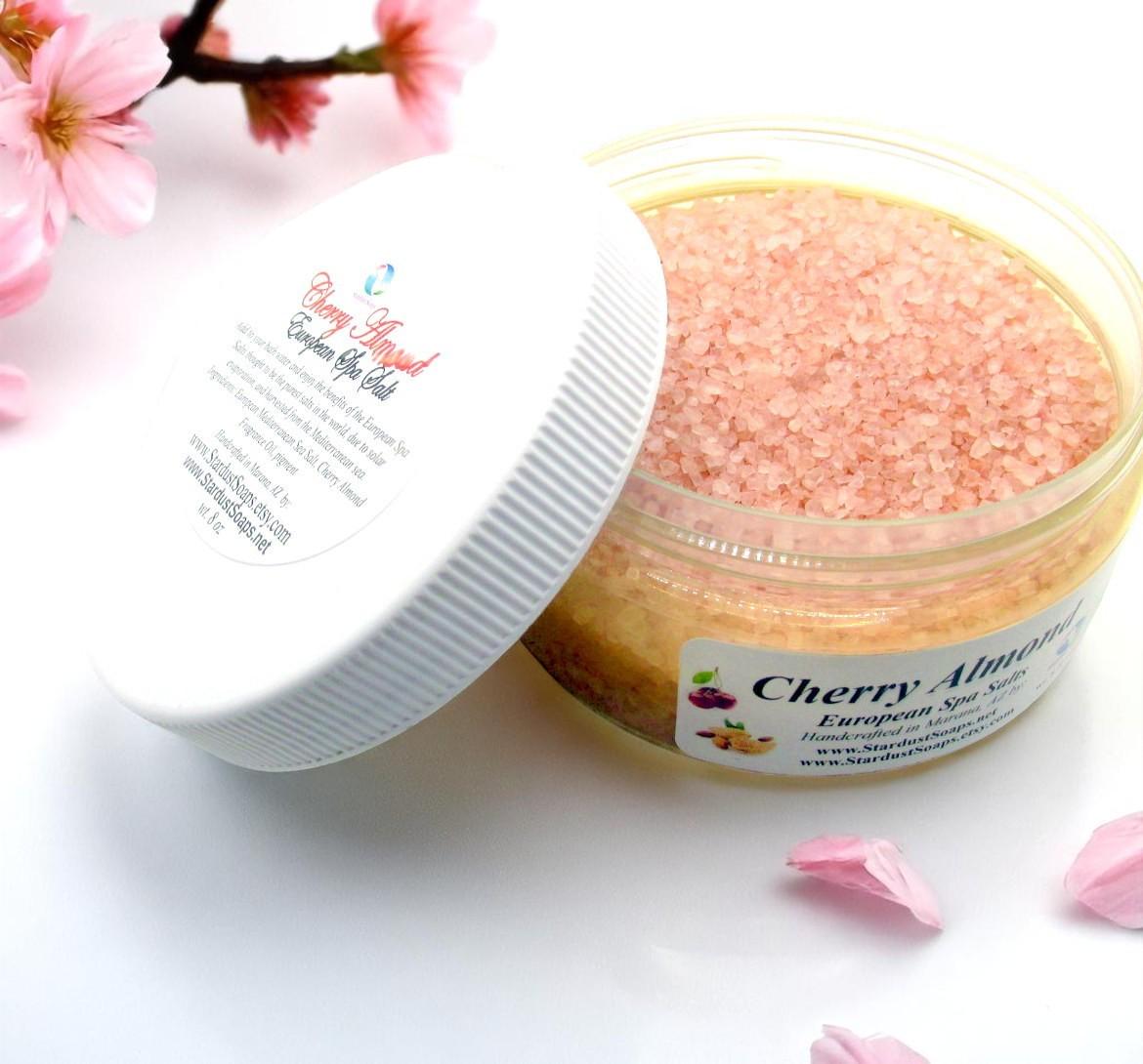 Cherry Almond Bath Salts | Handmade European Spa Soak | Luxury Epsom Salt Bath Soak | Relaxing 8 oz Body & Bath Treatment