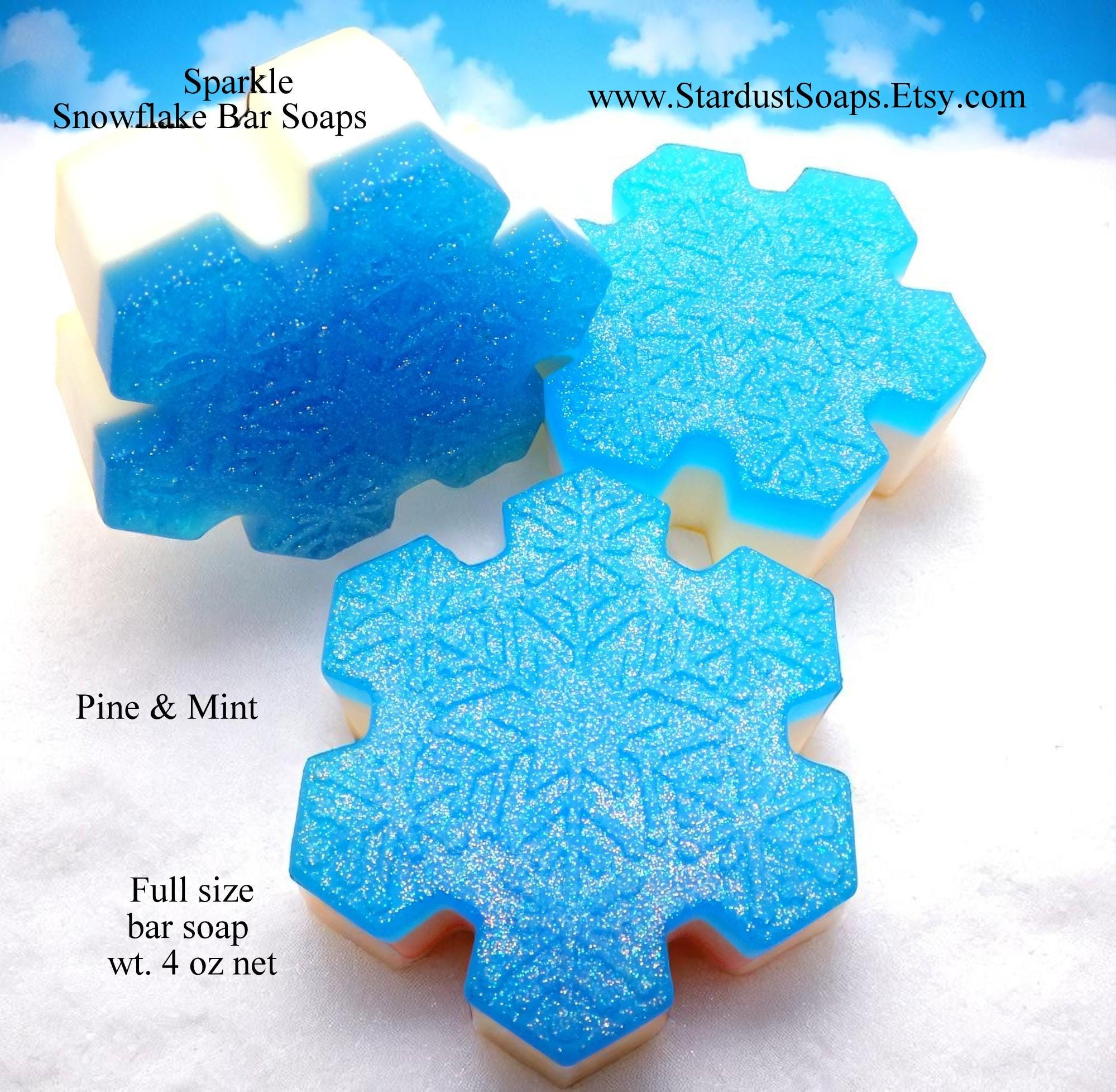 Sparkle Snowflake Handmade Soap Bar | Winter Pine and Mint Natural Soap | Moisturizing Holiday Bath & Body Gift | 4 oz