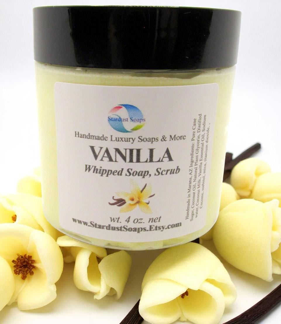 Vanilla Whipped Sugar Soap Scrub | Handmade Exfoliating Body Scrub | Moisturizing Sugar Polish for Soft Skin | Face, Hands & Body Care