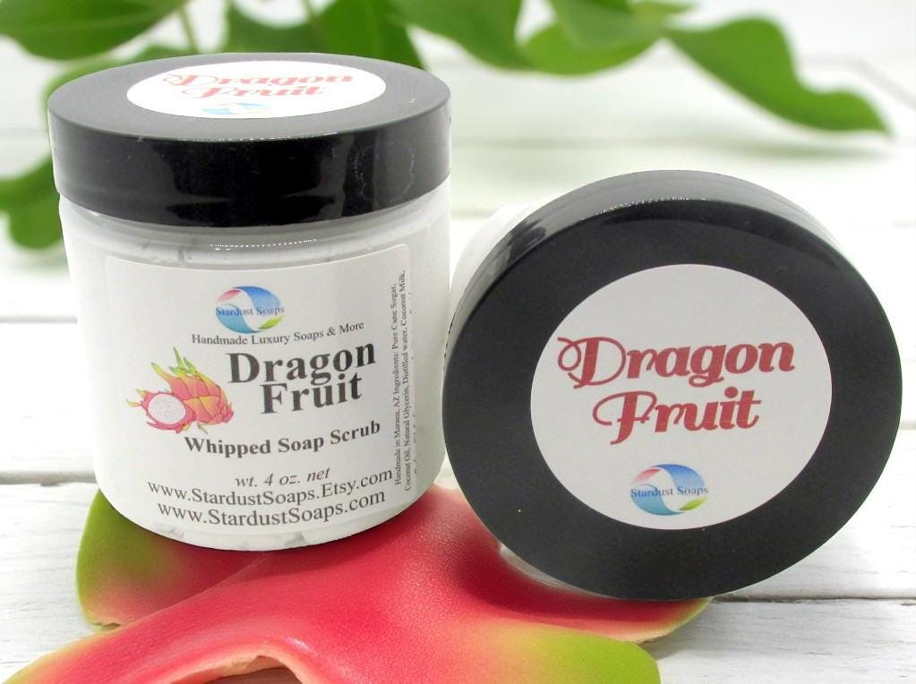 Dragon Fruit Whipped Sugar Soap Scrub | Handmade Body Polish Exfoliator | Gentle Sugar Scrub for Smooth Soft Skin | USA Made Skincare