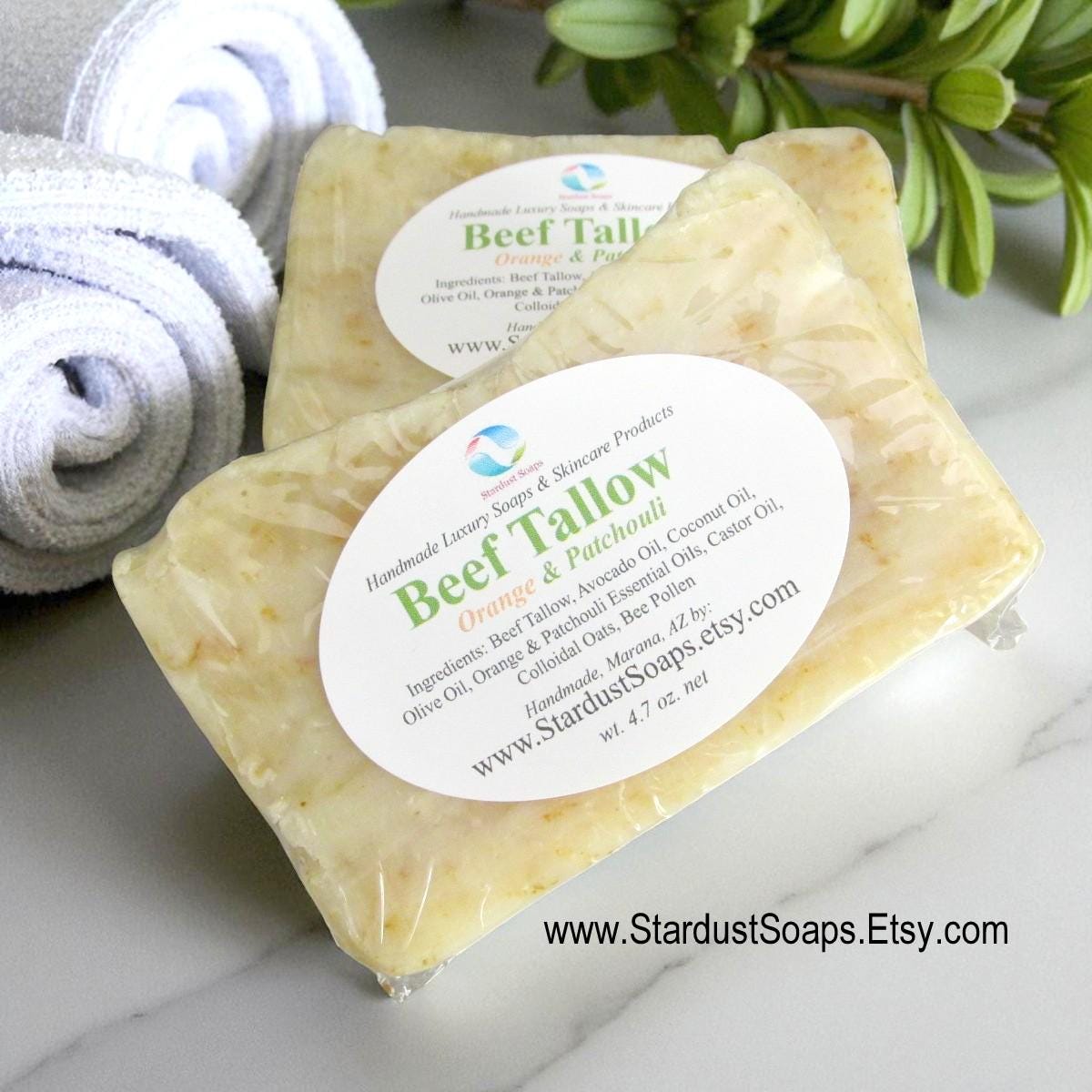 Beef Tallow Soap Bar | Orange Patchouli Handmade Soap | Natural Hot Process Face & Body Soap | Artisan Moisturizing Skincare Bar | 4.7 oz