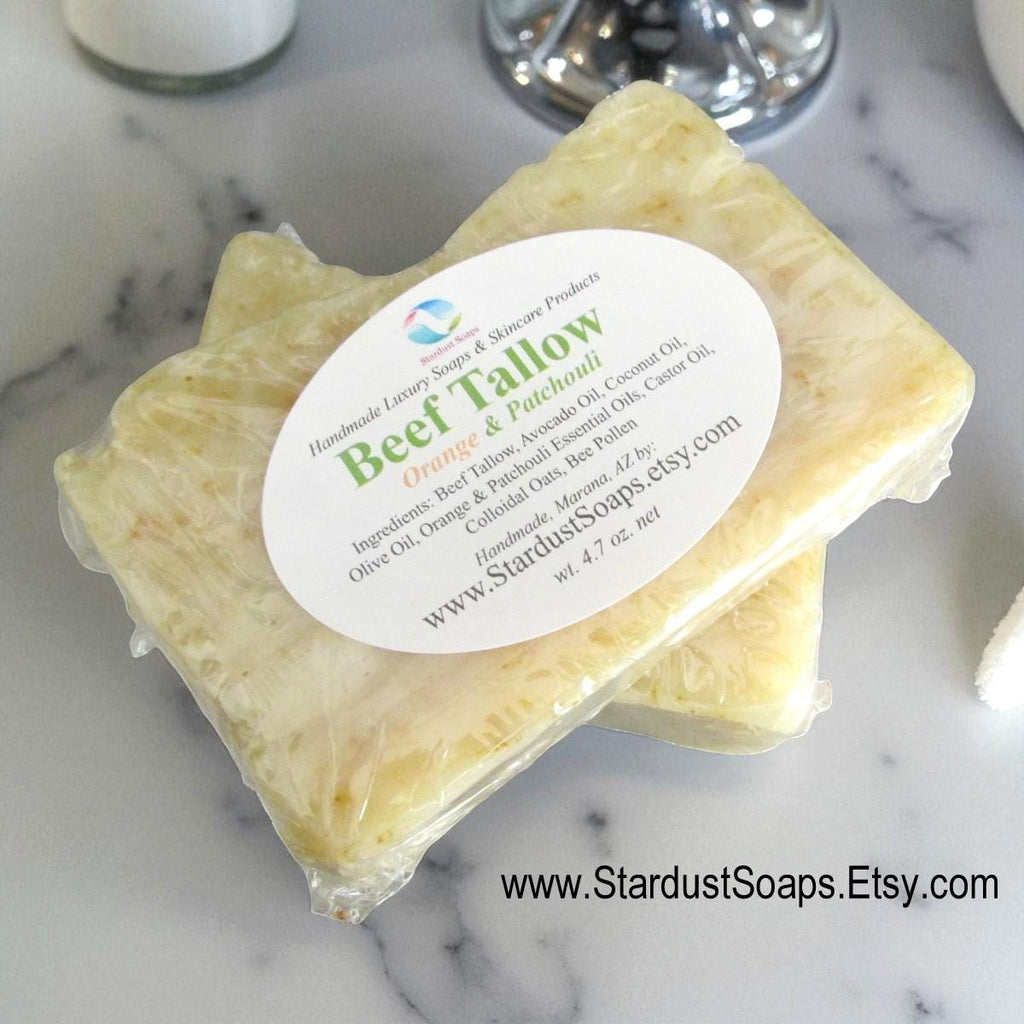 Beef Tallow Soap Bar | Orange Patchouli Handmade Soap | Natural Hot Process Face & Body Soap | Artisan Moisturizing Skincare Bar | 4.7 oz