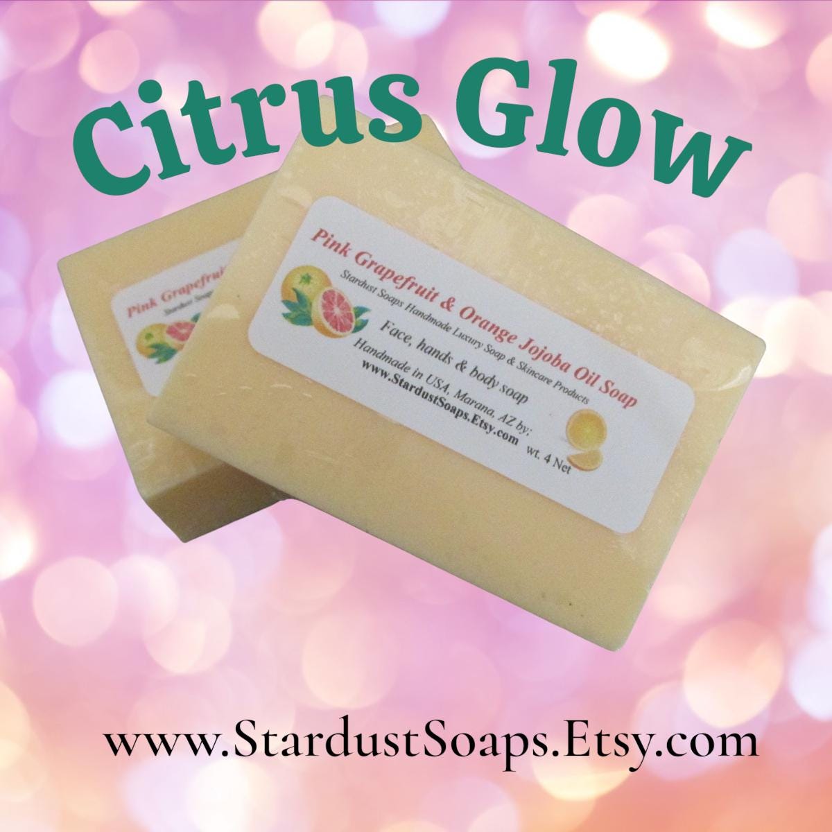 Citrus Glow Soap Bar | Pink Grapefruit & Orange Handmade Natural Soap | Jojoba Oil Moisturizing Artisan Body and Face Bar