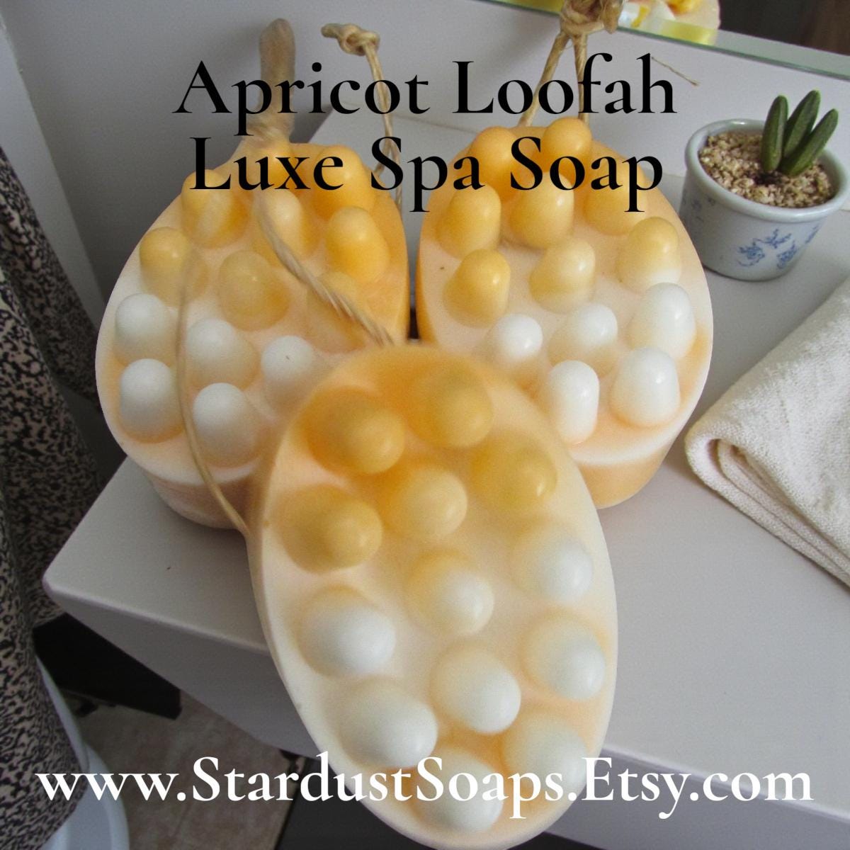 Apricot Loofah Soap on a Rope – Exfoliating Body Scrub Soap | Handmade Spa Soap, Natural Loofah Massage Bar, Moisturizing Skin Care