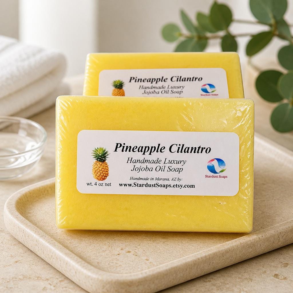 Pineapple Cilantro Handmade Soap Bar | Jojoba Oil Natural Artisan Soap | Moisturizing Body & Face Bar | Tropical Citrus Skincare