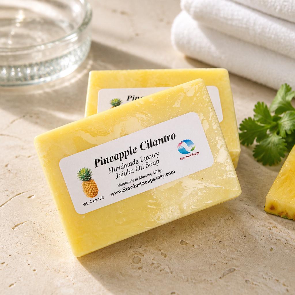 Pineapple Cilantro Handmade Soap Bar | Jojoba Oil Natural Artisan Soap | Moisturizing Body & Face Bar | Tropical Citrus Skincare