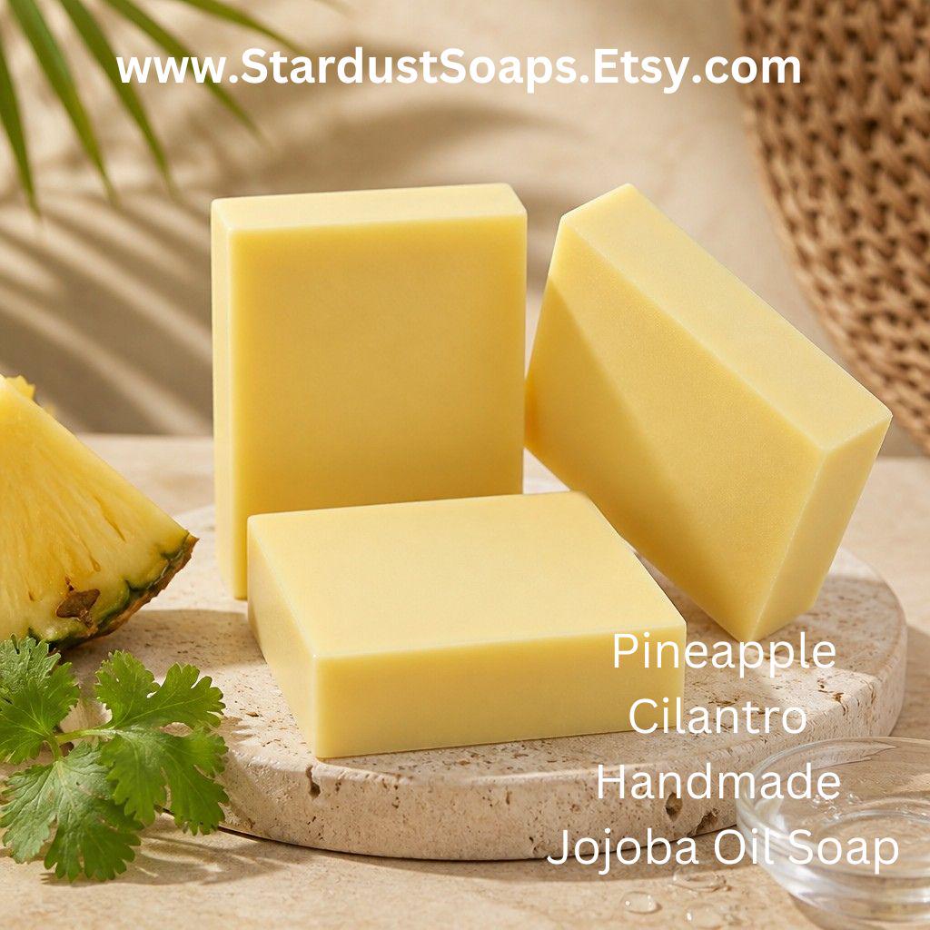 Pineapple Cilantro Handmade Soap Bar | Jojoba Oil Natural Artisan Soap | Moisturizing Body & Face Bar | Tropical Citrus Skincare