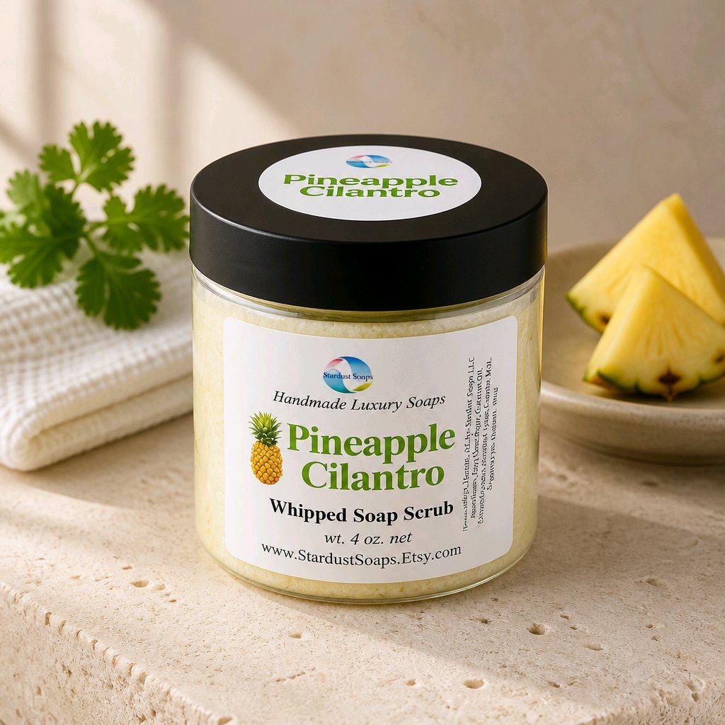 Whipped Soap Sugar Scrub | Pineapple Cilantro Body Scrub | Exfoliating Shower Soap | Tropical Moisturizing Bath Polish | Gift