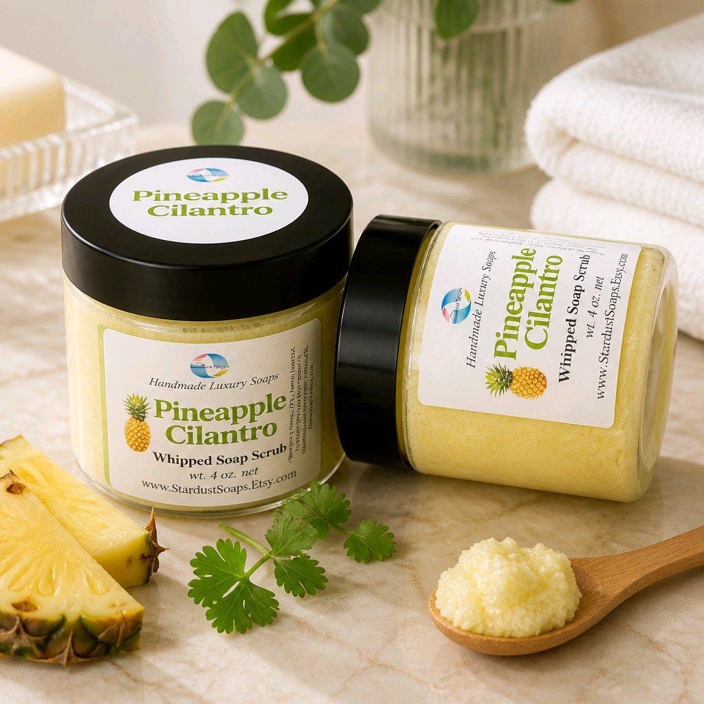 Whipped Soap Sugar Scrub | Pineapple Cilantro Body Scrub | Exfoliating Shower Soap | Tropical Moisturizing Bath Polish | Gift