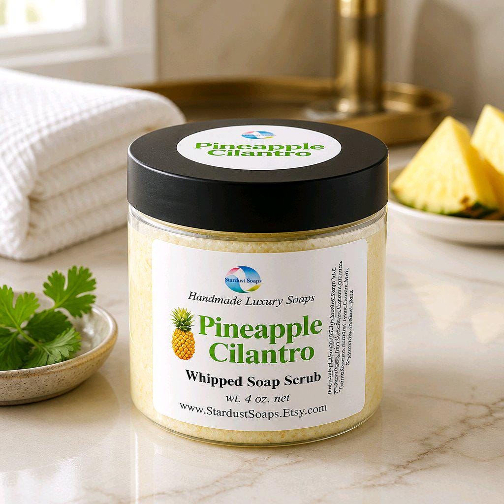 Whipped Soap Sugar Scrub | Pineapple Cilantro Body Scrub | Exfoliating Shower Soap | Tropical Moisturizing Bath Polish | Gift