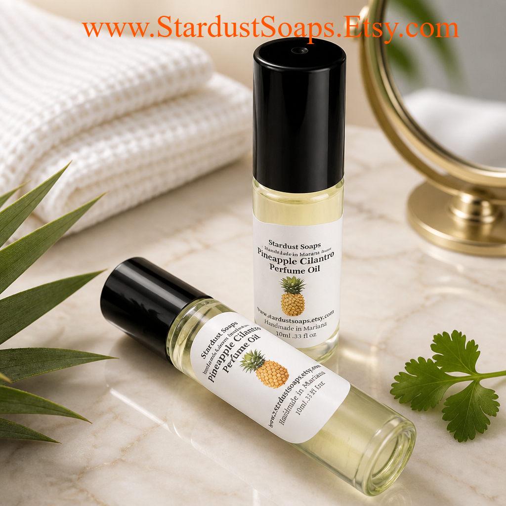 Pineapple Cilantro Perfume Oil Roll-On | Fresh Tropical Citrus Green Fragrance | Handmade Natural Body Perfume Oil | 0.33 fl oz
