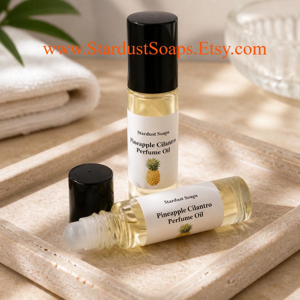 Pineapple Cilantro Perfume Oil Roll-On | Fresh Tropical Citrus Green Fragrance | Handmade Natural Body Perfume Oil | 0.33 fl oz
