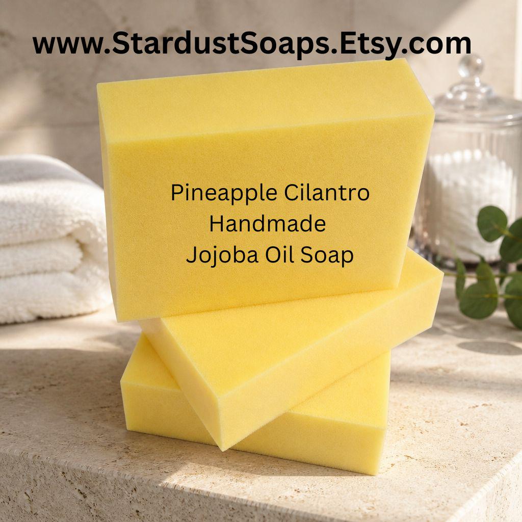 Pineapple Cilantro Handmade Soap Bar | Jojoba Oil Natural Artisan Soap | Moisturizing Body & Face Bar | Tropical Citrus Skincare