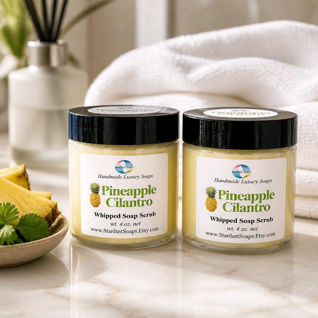 Whipped Soap Sugar Scrub | Pineapple Cilantro Body Scrub | Exfoliating Shower Soap | Tropical Moisturizing Bath Polish | Gift