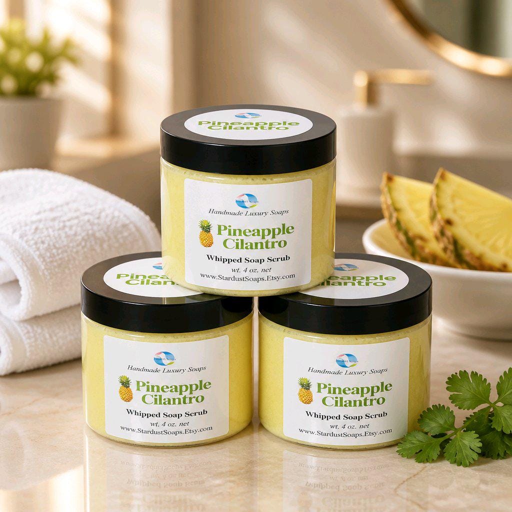 Whipped Soap Sugar Scrub | Pineapple Cilantro Body Scrub | Exfoliating Shower Soap | Tropical Moisturizing Bath Polish | Gift