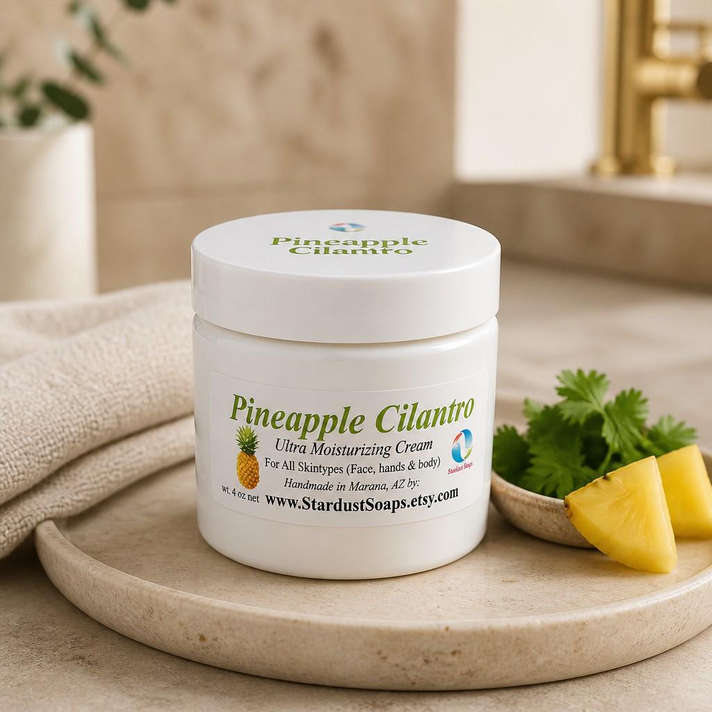 Aloe Vera & Shea Butter Body Cream | Handmade Moisturizer for Dry Skin | Deep Hydration Skin Care | Pineapple Cilantro Scent | 4 oz