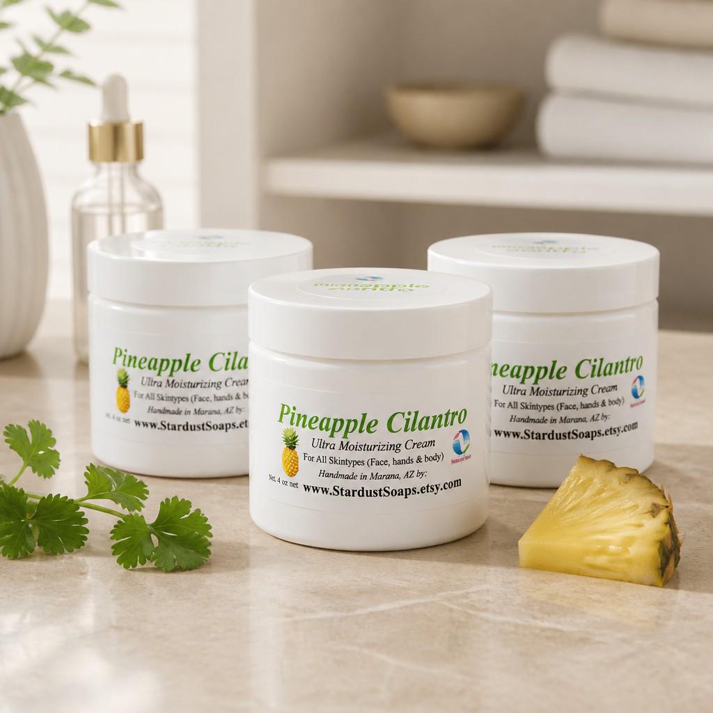 Aloe Vera & Shea Butter Body Cream | Handmade Moisturizer for Dry Skin | Deep Hydration Skin Care | Pineapple Cilantro Scent | 4 oz