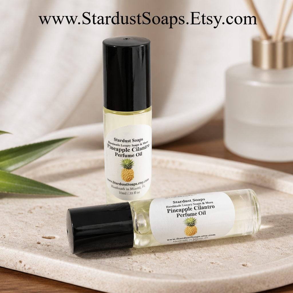 Pineapple Cilantro Perfume Oil Roll-On | Fresh Tropical Citrus Green Fragrance | Handmade Natural Body Perfume Oil | 0.33 fl oz