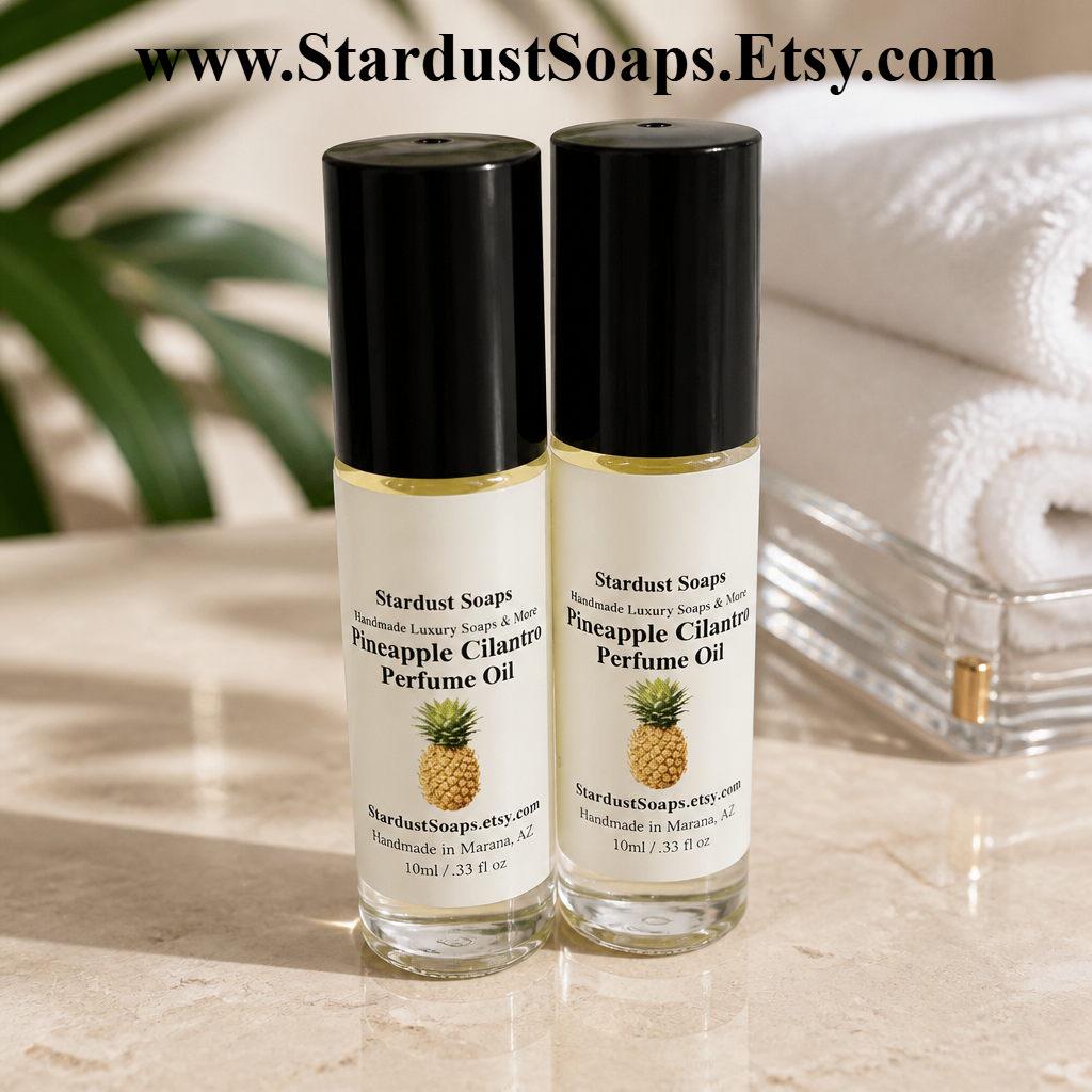 Pineapple Cilantro Perfume Oil Roll-On | Fresh Tropical Citrus Green Fragrance | Handmade Natural Body Perfume Oil | 0.33 fl oz